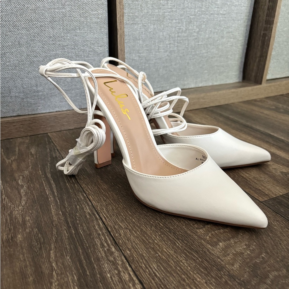 Lulu's Chic White Lace-Up Heels